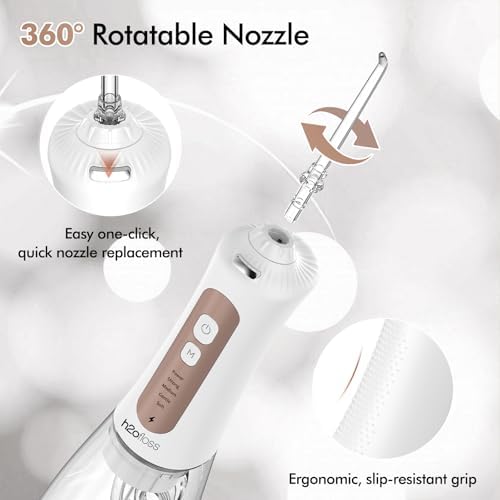H2ofloss Irrigador Dental Portátil con Punta para Principiantes – 5 Modos de Cuidado Oral, Batería Recargable de 2500mAh, Tanque de 300ml, IPX7, - imagen 6