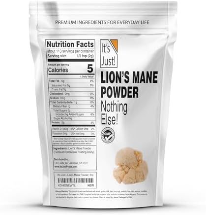It's Just! - Polvo de Hongo Melena de León, Superalimento Natural, Apoyo Cerebral, Salud Inmunológica, Aumenta Energía, No OGM, 8oz - imagen 2