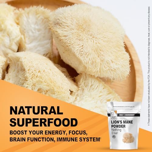 It's Just! - Polvo de Hongo Melena de León, Superalimento Natural, Apoyo Cerebral, Salud Inmunológica, Aumenta Energía, No OGM, 8oz - imagen 3