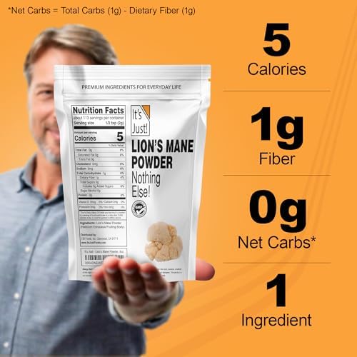 It's Just! - Polvo de Hongo Melena de León, Superalimento Natural, Apoyo Cerebral, Salud Inmunológica, Aumenta Energía, No OGM, 8oz - imagen 5