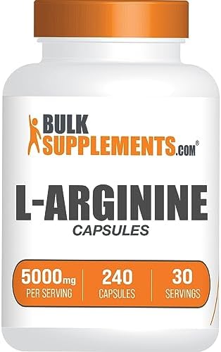 Cápsulas de L-Arginina BulkSupplements.com - Suplemento de Arginina y Óxido Nítrico, Sin Gluten, 8 Cápsulas por Porción (5000mg), 240 Contenido - imagen 1