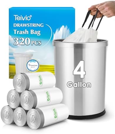 Bolsas de Basura de 4 Galones y 320 Cuentas con Cuerda de Teivio, Forros para Bote de Baño, Bolsas Plásticas Pequeñas para Hogar y Oficina, Color - imagen 1