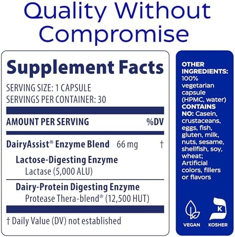 Enzymedica DairyAssist - Suplemento Digestivo para Intolerancia a la Lactosa, 30 Cápsulas, Ayuda a Reducir Gases y Distensión, Libre de Gluten - imagen 7