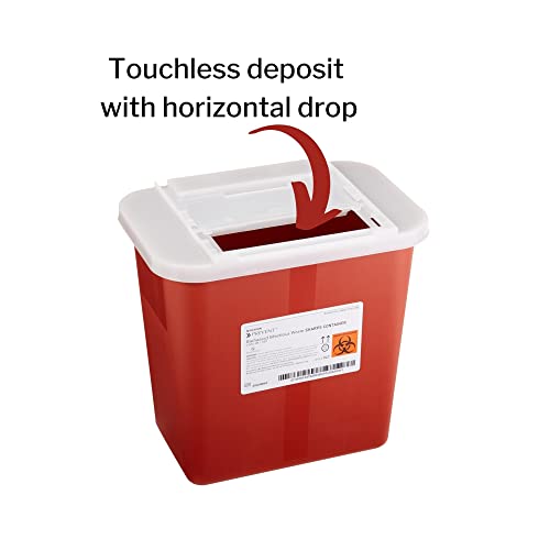 Contenedor de Desechos Peligrosos McKesson para Agujas - Plástico, Entrada Horizontal, Tapa Deslizante Translúcida - Rojo, 2 gal, 7 in x 10 1/2 in x - imagen 3