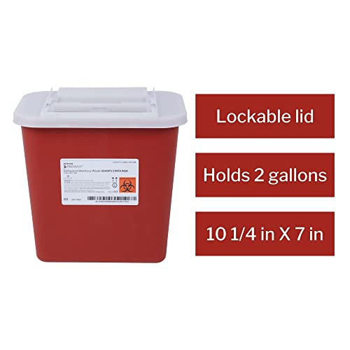 Contenedor de Desechos Peligrosos McKesson para Agujas - Plástico, Entrada Horizontal, Tapa Deslizante Translúcida - Rojo, 2 gal, 7 in x 10 1/2 in x - imagen 4