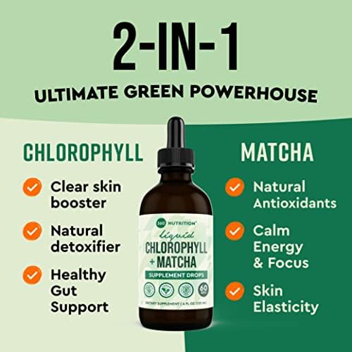 Gotas Líquidas de Matcha y Clorofila 360 Nutrition con L-Theanine, Suplemento Vegano y Sin Gluten, Apoya la Salud Digestiva y la Piel Radiante, 60 - imagen 2
