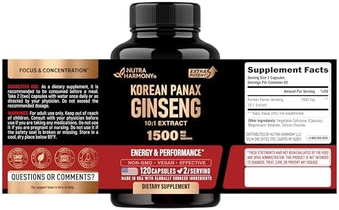 Suplemento de Ginseng Panax 1500 mg - Ginseng Rojo Coreano Extra Fuerte 10:1 - Energía, Enfoque y Rendimiento - Natural y Vegano - 120 Cápsulas, - imagen 2