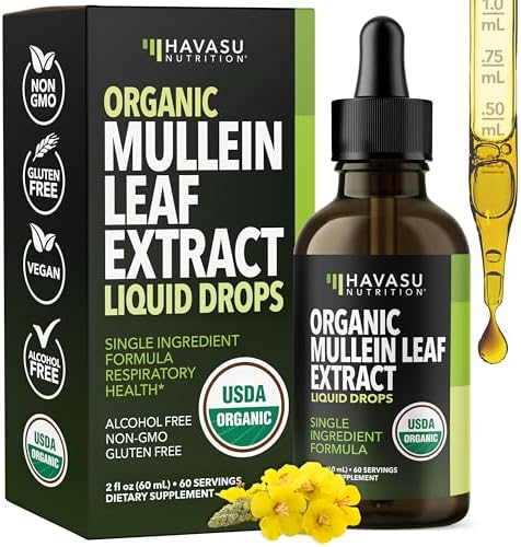 Gotas de Mullein para Pulmones - Extracto Orgánico de Hoja de Mullein - Suplemento para la Salud Respiratoria - 2 Fl Oz - Vegano, No GMO y Sin - imagen 1