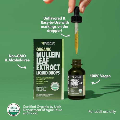 Gotas de Mullein para Pulmones - Extracto Orgánico de Hoja de Mullein - Suplemento para la Salud Respiratoria - 2 Fl Oz - Vegano, No GMO y Sin - imagen 6