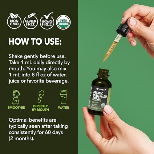 Gotas de Mullein para Pulmones - Extracto Orgánico de Hoja de Mullein - Suplemento para la Salud Respiratoria - 2 Fl Oz - Vegano, No GMO y Sin - imagen 7