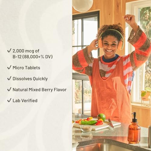 KAL Suplemento de Energía B12 Methylcobalamin y Adenosilcobalamina 2000 mcg ActivMelt, 60 Microtabletas Sabor Frutos Rojos, Alta Absorción - imagen 4