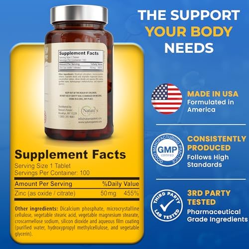 Suplemento de Zinc 50mg [Alta Potencia] - Apoyo al Sistema Inmunológico con Zinc Natural (Óxido/Citrato) 100 Tabletas, Fabricado por Nature’s Potent. - imagen 5