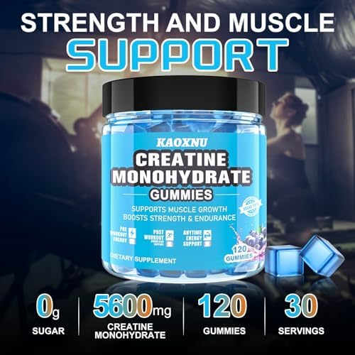 Gomitas de Creatina Monohidratada 5600mg para Hombres y Mujeres, 120 Unidades, Apoyo Muscular y Energía, 5.6g por Porción - Sin Azúcar (Sabor - imagen 3
