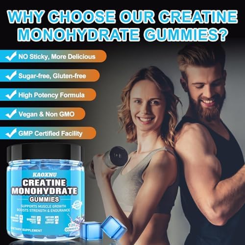 Gomitas de Creatina Monohidratada 5600mg para Hombres y Mujeres, 120 Unidades, Apoyo Muscular y Energía, 5.6g por Porción - Sin Azúcar (Sabor - imagen 4