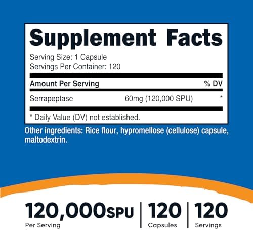 Nutricost Serrapeptasa 120,000 SPU, 120 Cápsulas - Libre de Gluten, No Transgénico y Apto para Vegetarianos - imagen 2