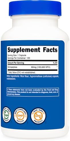 Nutricost Serrapeptasa 120,000 SPU, 120 Cápsulas - Libre de Gluten, No Transgénico y Apto para Vegetarianos - imagen 5