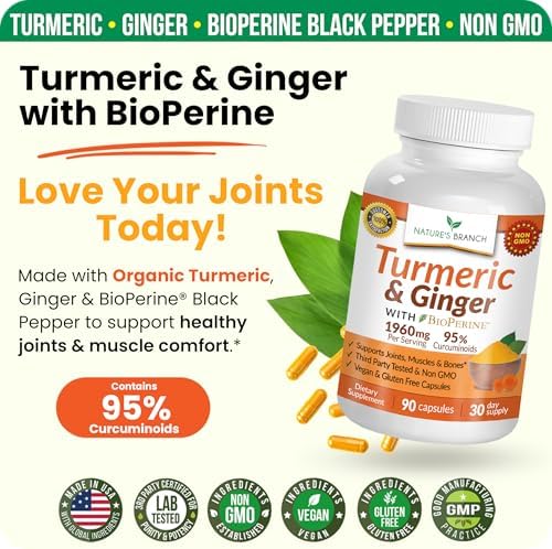 Suplemento de Cúrcuma y Jengibre para Soporte Articular y Confort Muscular – 1960mg de Cúrcuma Orgánica con Extracto de Pimienta Negra BioPerine, 90 - imagen 5