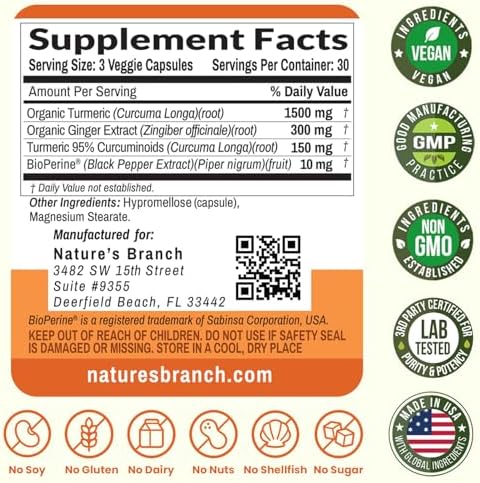 Suplemento de Cúrcuma y Jengibre para Soporte Articular y Confort Muscular – 1960mg de Cúrcuma Orgánica con Extracto de Pimienta Negra BioPerine, 90 - imagen 6