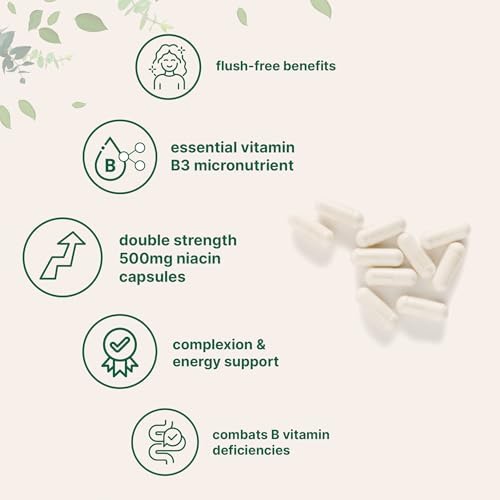 Micro Ingredients Niacina 500mg por Porción, 400 Cápsulas | Vitaminas B3 Sin Enrojecimiento | Suplemento Esencial de Doble Fuerza | Cuidado de la - imagen 3