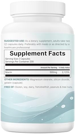 Micro Ingredients Niacina 500mg por Porción, 400 Cápsulas | Vitaminas B3 Sin Enrojecimiento | Suplemento Esencial de Doble Fuerza | Cuidado de la - imagen 6