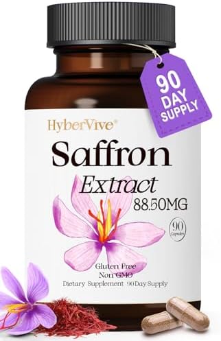 Suplementos de Azafrán HyberVive 88.5MG | 90 Cápsulas Veganas, Extracto de Azafrán para Energía, Enfoque y Ánimo, 100% Puro, Hecho en EE. UU., Sin - imagen 1