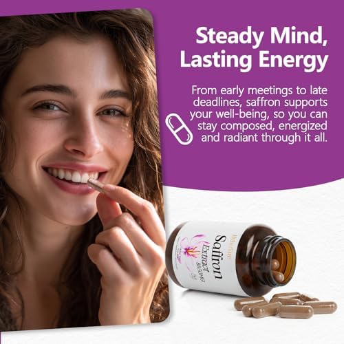 Suplementos de Azafrán HyberVive 88.5MG | 90 Cápsulas Veganas, Extracto de Azafrán para Energía, Enfoque y Ánimo, 100% Puro, Hecho en EE. UU., Sin - imagen 2