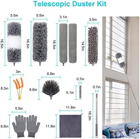 Juego de 12 Plumeros de Microfibra con Extensión de Acero Inoxidable de 30 a 100'', Lavables y Flexibles, Ideal para Limpiar Ventiladores, Techos - imagen 3