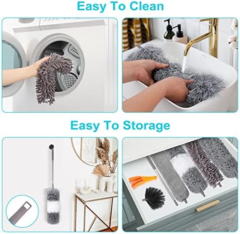 Juego de 12 Plumeros de Microfibra con Extensión de Acero Inoxidable de 30 a 100'', Lavables y Flexibles, Ideal para Limpiar Ventiladores, Techos - imagen 5