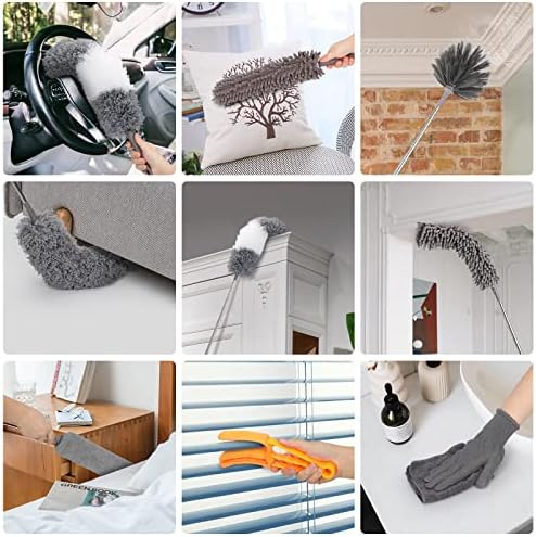 Juego de 12 Plumeros de Microfibra con Extensión de Acero Inoxidable de 30 a 100'', Lavables y Flexibles, Ideal para Limpiar Ventiladores, Techos - imagen 6