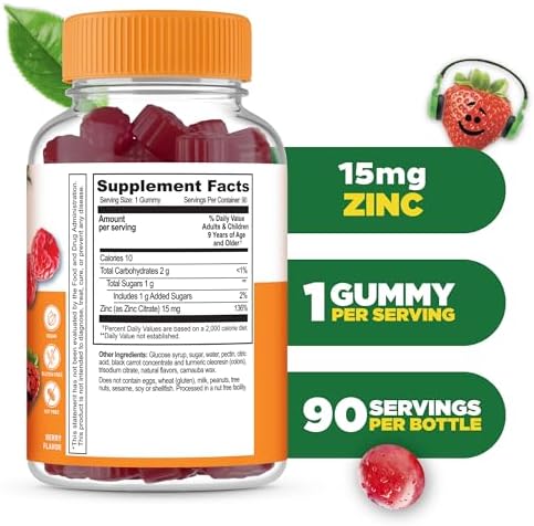 Gomitas de Zinc Lifeable para Niños | 15mg | Suplemento de Zinc Vegetariano y Sin GMO | Apoyo a la Piel y Sistema Inmunológico | 90 Gomitas - imagen 2
