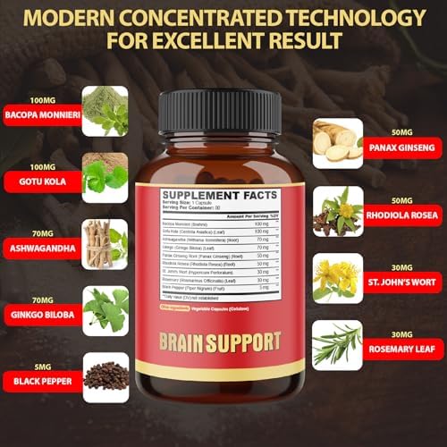 Suplemento Agobi 9 en 1 para el Cerebro - Raíz de Ashwagandha Concentrada, Polvo de Gotu Kola, Polvo de Bacopa Monnieri y Más - 90 Cápsulas - - imagen 2