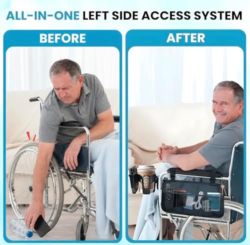 Accesorios para Silla de Ruedas, Soporte para Taza Rotatable 360°, Bolsa Lateral, Clip Fuerte para Silla de Ruedas, Scooter de Movilidad y Andadores - imagen 2