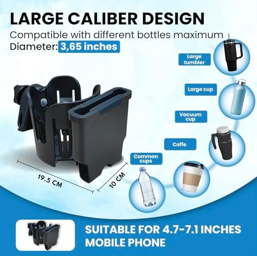 Accesorios para Silla de Ruedas, Soporte para Taza Rotatable 360°, Bolsa Lateral, Clip Fuerte para Silla de Ruedas, Scooter de Movilidad y Andadores - imagen 3