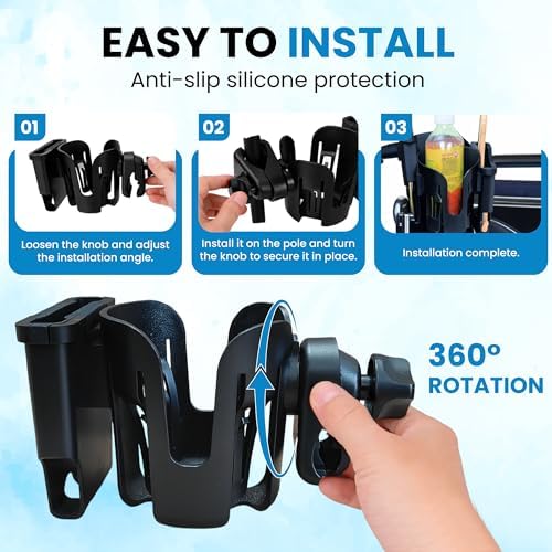 Accesorios para Silla de Ruedas, Soporte para Taza Rotatable 360°, Bolsa Lateral, Clip Fuerte para Silla de Ruedas, Scooter de Movilidad y Andadores - imagen 5