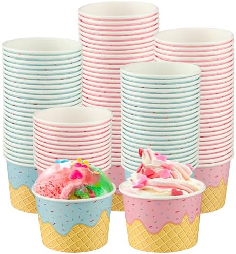 Taza de Papel para Helado Augisteen 50 Piezas 9oz, Bowls Desechables para Postres, 2 Diseños, Ideal para Fiestas y Snacks Fríos o Calientes - imagen 1