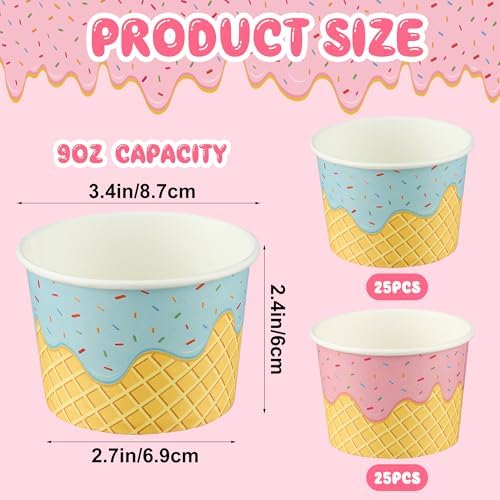 Taza de Papel para Helado Augisteen 50 Piezas 9oz, Bowls Desechables para Postres, 2 Diseños, Ideal para Fiestas y Snacks Fríos o Calientes - imagen 2