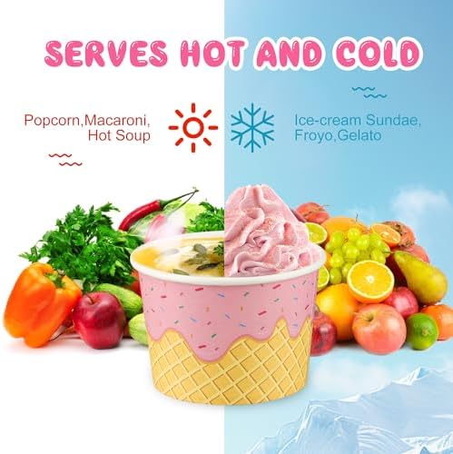 Taza de Papel para Helado Augisteen 50 Piezas 9oz, Bowls Desechables para Postres, 2 Diseños, Ideal para Fiestas y Snacks Fríos o Calientes - imagen 4