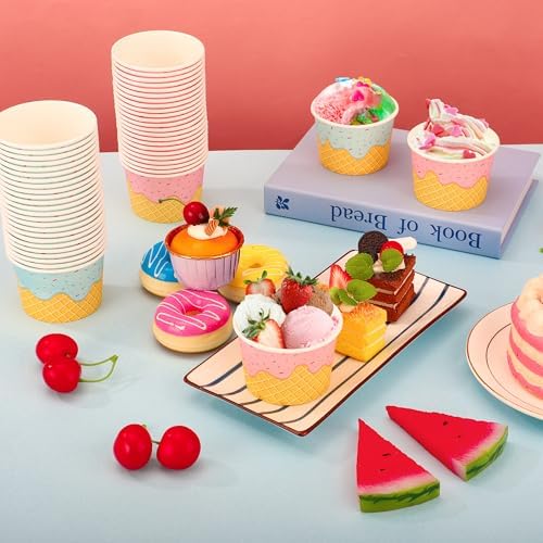 Taza de Papel para Helado Augisteen 50 Piezas 9oz, Bowls Desechables para Postres, 2 Diseños, Ideal para Fiestas y Snacks Fríos o Calientes - imagen 5