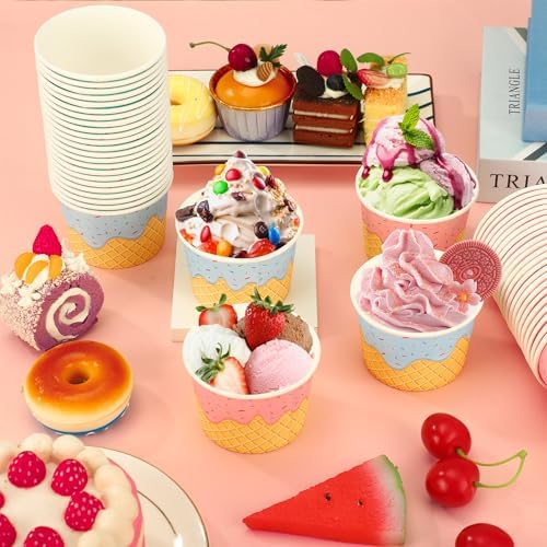 Taza de Papel para Helado Augisteen 50 Piezas 9oz, Bowls Desechables para Postres, 2 Diseños, Ideal para Fiestas y Snacks Fríos o Calientes - imagen 6