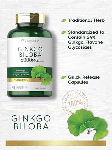 Cápsulas de Ginkgo Biloba Carlyle | 200 Cápsulas | Con Extracto de Bacopa | Suplemento Herbal Extra Fuerte, Sin OGM y Sin Gluten - imagen 4