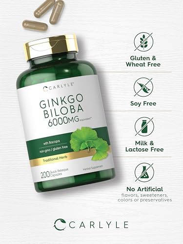 Cápsulas de Ginkgo Biloba Carlyle | 200 Cápsulas | Con Extracto de Bacopa | Suplemento Herbal Extra Fuerte, Sin OGM y Sin Gluten - imagen 5
