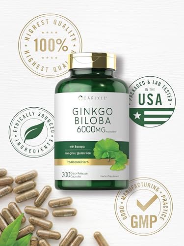 Cápsulas de Ginkgo Biloba Carlyle | 200 Cápsulas | Con Extracto de Bacopa | Suplemento Herbal Extra Fuerte, Sin OGM y Sin Gluten - imagen 6