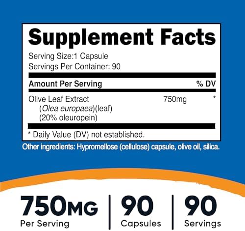 Extracto de Hoja de Olivo Nutricost (20% Oleuropeína) 750 MG, 90 Cápsulas - Sin OGM, Libre de Gluten - imagen 2