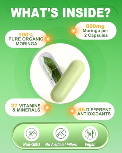 Cápsulas de Moringa – Suplemento de 800mg de Moringa Pura – 60 Cápsulas para Energía Natural, Sistema Inmunológico, Salud de Piel y Digestiva, - imagen 2