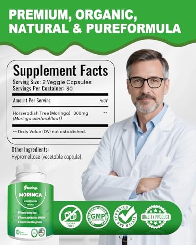 Cápsulas de Moringa – Suplemento de 800mg de Moringa Pura – 60 Cápsulas para Energía Natural, Sistema Inmunológico, Salud de Piel y Digestiva, - imagen 7