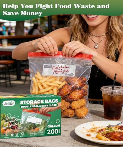 Bolsas de Almacenamiento para Alimentos Sipthene de 1 Galón, 200 Piezas, Resistentes y Sin BPA, con Doble Cierre y Etiquetas para Escribir, Ideal - imagen 4