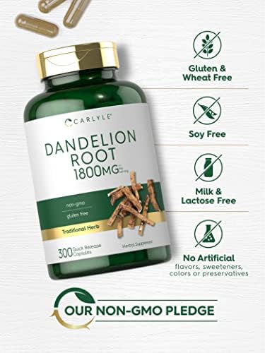 Extracto de Raíz de Diente de León Carlyle | 300 Cápsulas | Suplemento Herbal | Taraxacum Officinale | Sin OGM y Libre de Gluten - imagen 4
