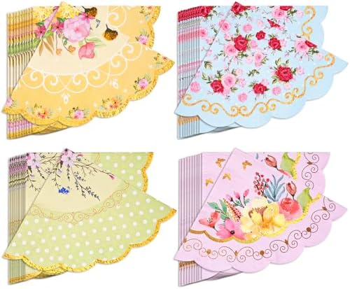 Servilletas de Papel con Diseño Floral, 100 pcs, con Borde Ondulado para Bodas, Baby Shower y Decoraciones de Fiesta de Té - imagen 1