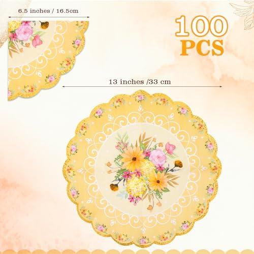 Servilletas de Papel con Diseño Floral, 100 pcs, con Borde Ondulado para Bodas, Baby Shower y Decoraciones de Fiesta de Té - imagen 2