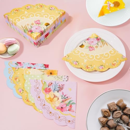 Servilletas de Papel con Diseño Floral, 100 pcs, con Borde Ondulado para Bodas, Baby Shower y Decoraciones de Fiesta de Té - imagen 3